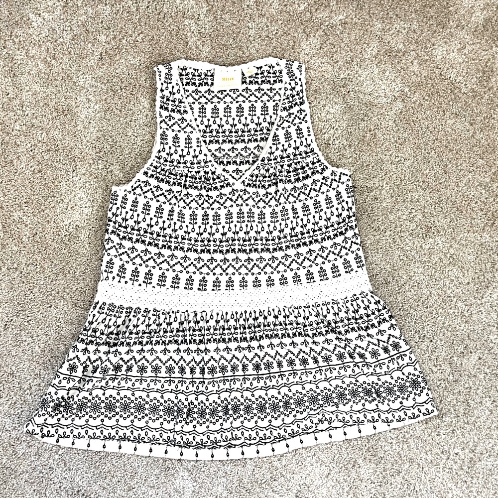 Maeve by Anthropologie Eyelet Peplum Sleeveless Top